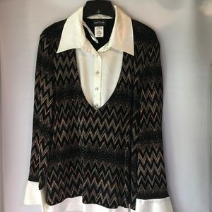 Onyx Nite Womens Ivory Blouse  Gold Glitter 1X